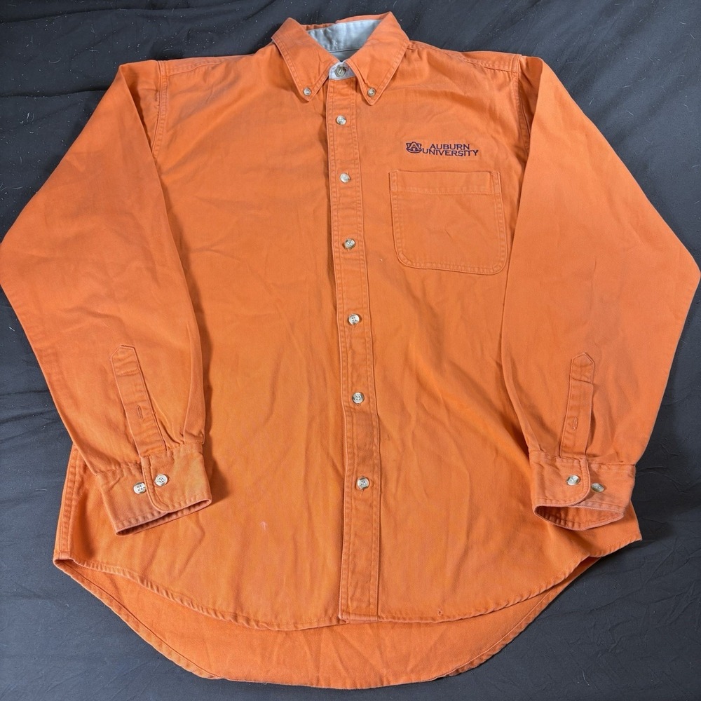 Vintage Auburn University Heavyweight Button Up Shirt Mens L Orange Workwear